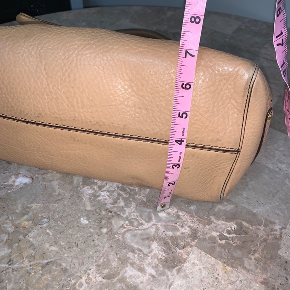 COLE HAAN Pebbled Leather Bag Top Handle Medium Satchel Luxe Neutral Early 2010s - Picture 6 of 14